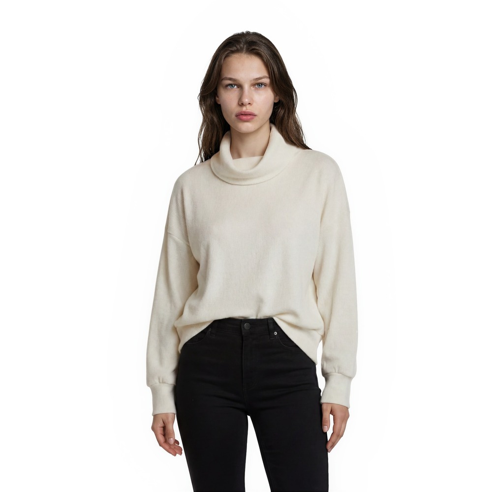 Varley Top Blouse Sweatshirt Women's Size Small Cream Ottoman Rib Cowl Neck